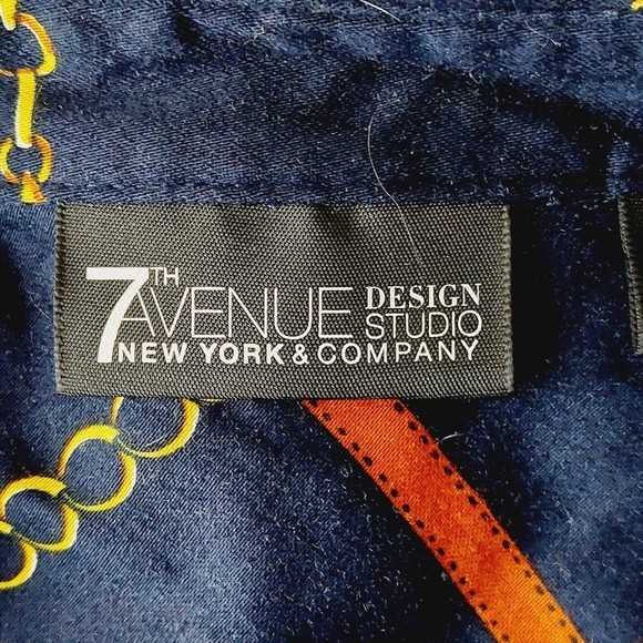 7th Avenue Design New York & Company Blue Chain Square Button Down Shirt P3039 - Picture 5 of 9